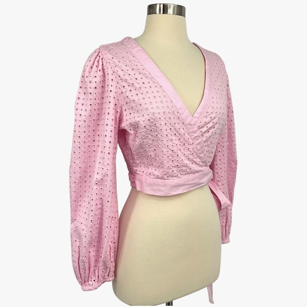 NWT LoveShackFancy lotus 100% cotton Pink Eyelet Wrap Crop Top - Picture 8 of 13